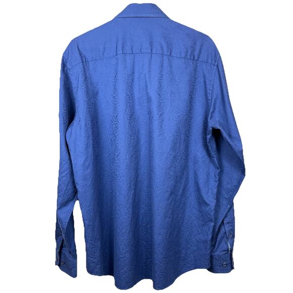 Bugatchi Uomo Button Down Shirt Mens XL Blue Paisley Luxury Office Datenight - Picture 2 of 12